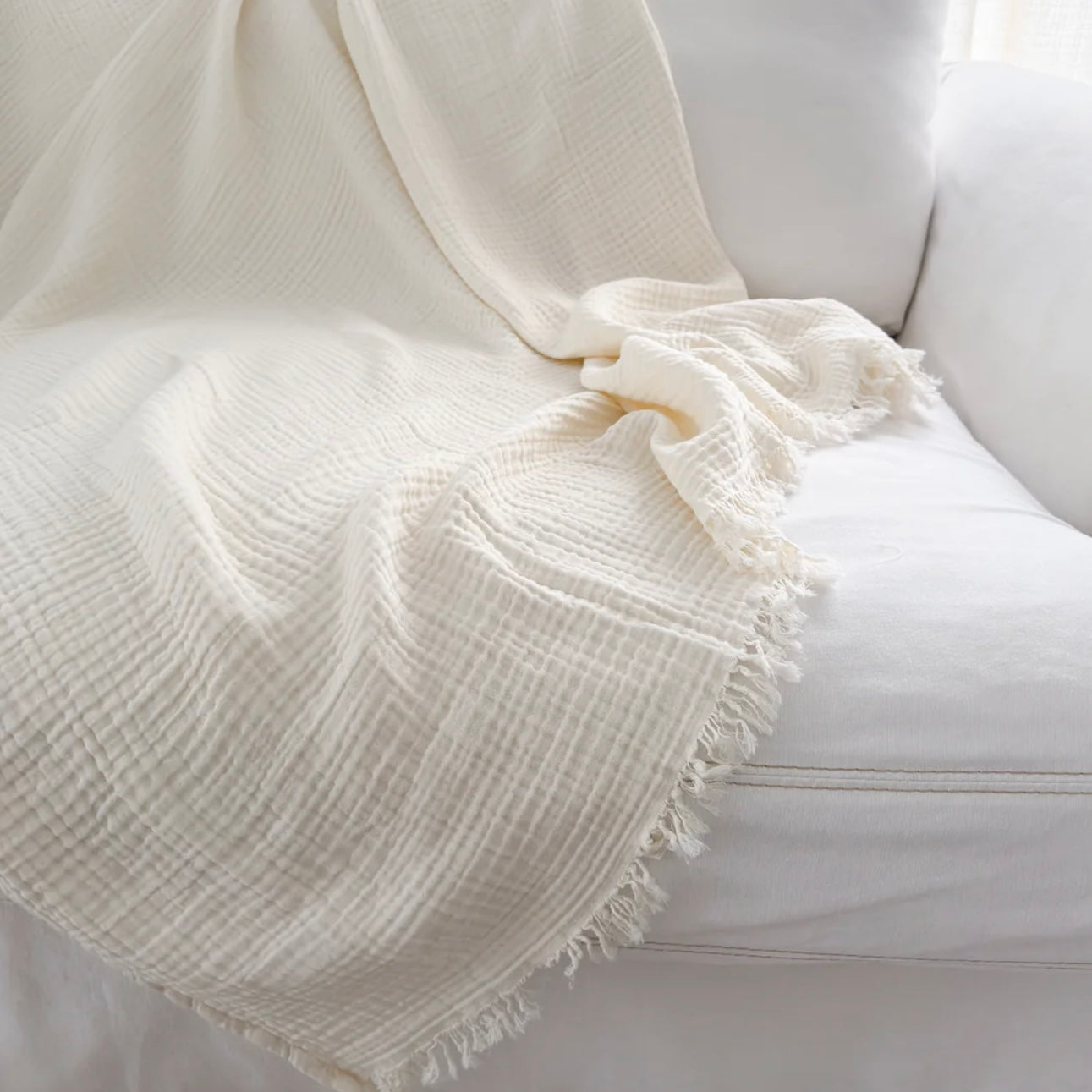 Anaya Home Crinkled Turkish Cotton Oversized Cuddle Blanket ~ Ivory ~  DREAMY BEDDING SALE ~ Limited Quantity
