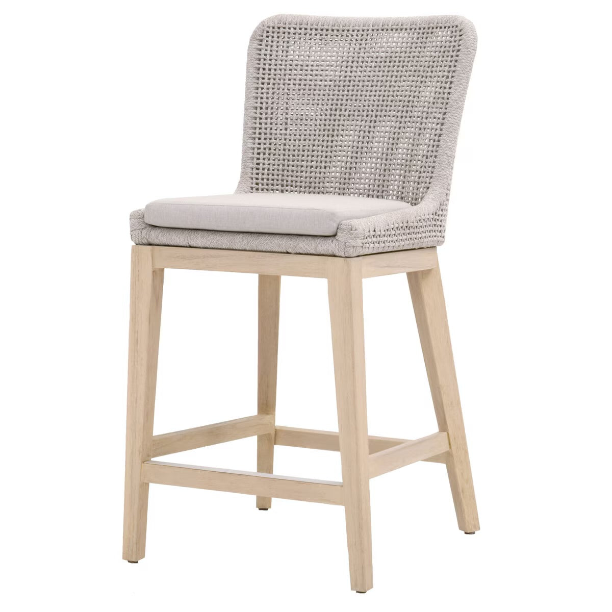 Essentials For Living Mesh Outdoor Counter Stool ~ Taupe & White Flat Rope, Gray Teak, Performance Pumice - Image 2