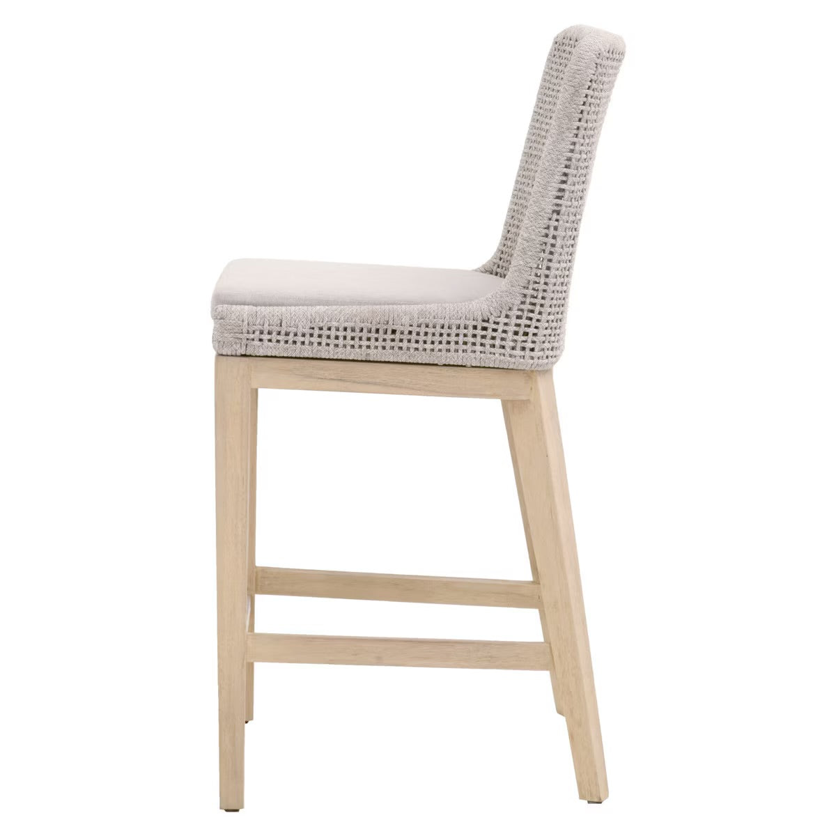 Essentials For Living Mesh Outdoor Counter Stool ~ Taupe & White Flat Rope, Gray Teak, Performance Pumice - Image 3