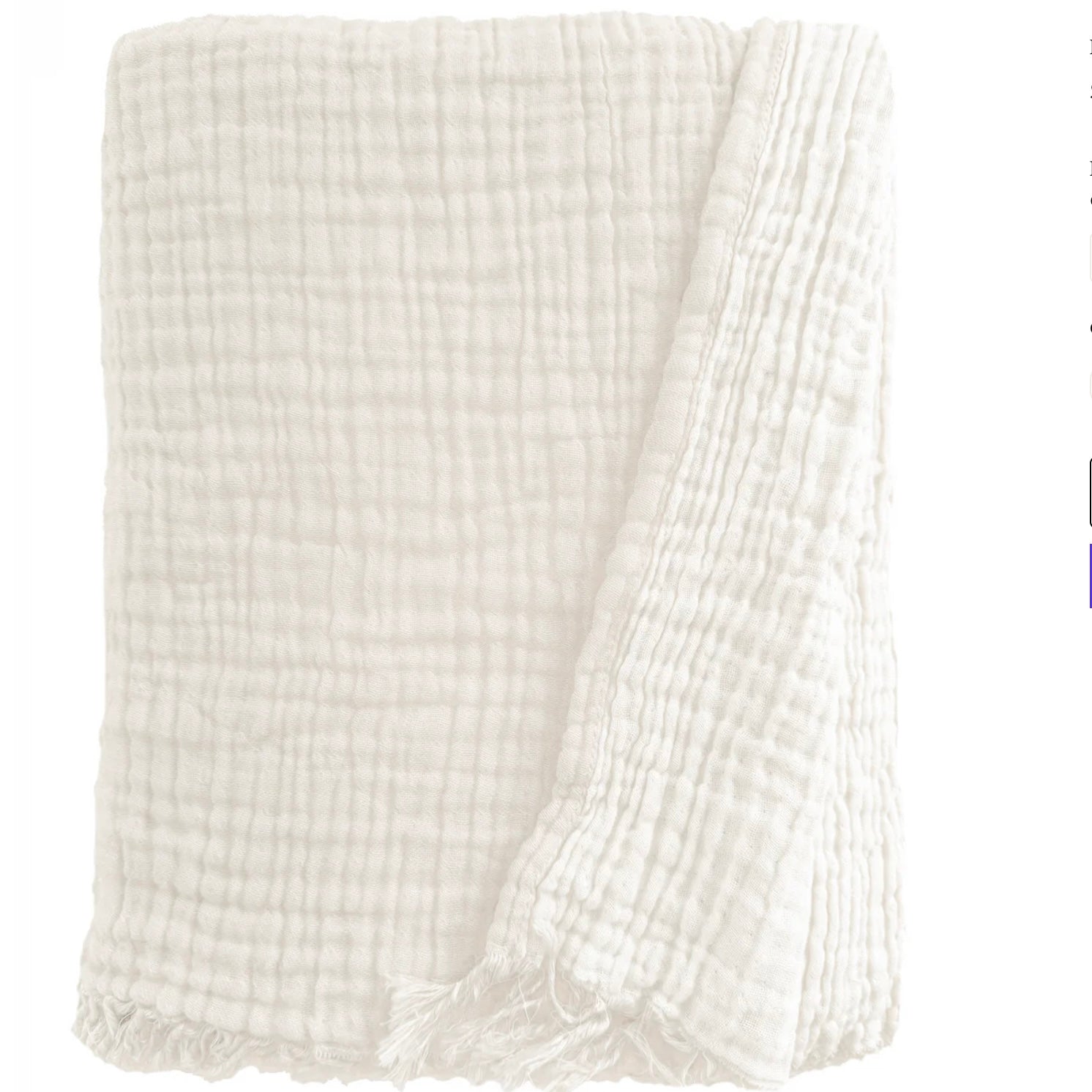 Anaya Home Crinkled Turkish Cotton Cuddle Throw Blanket ~ Ivory
