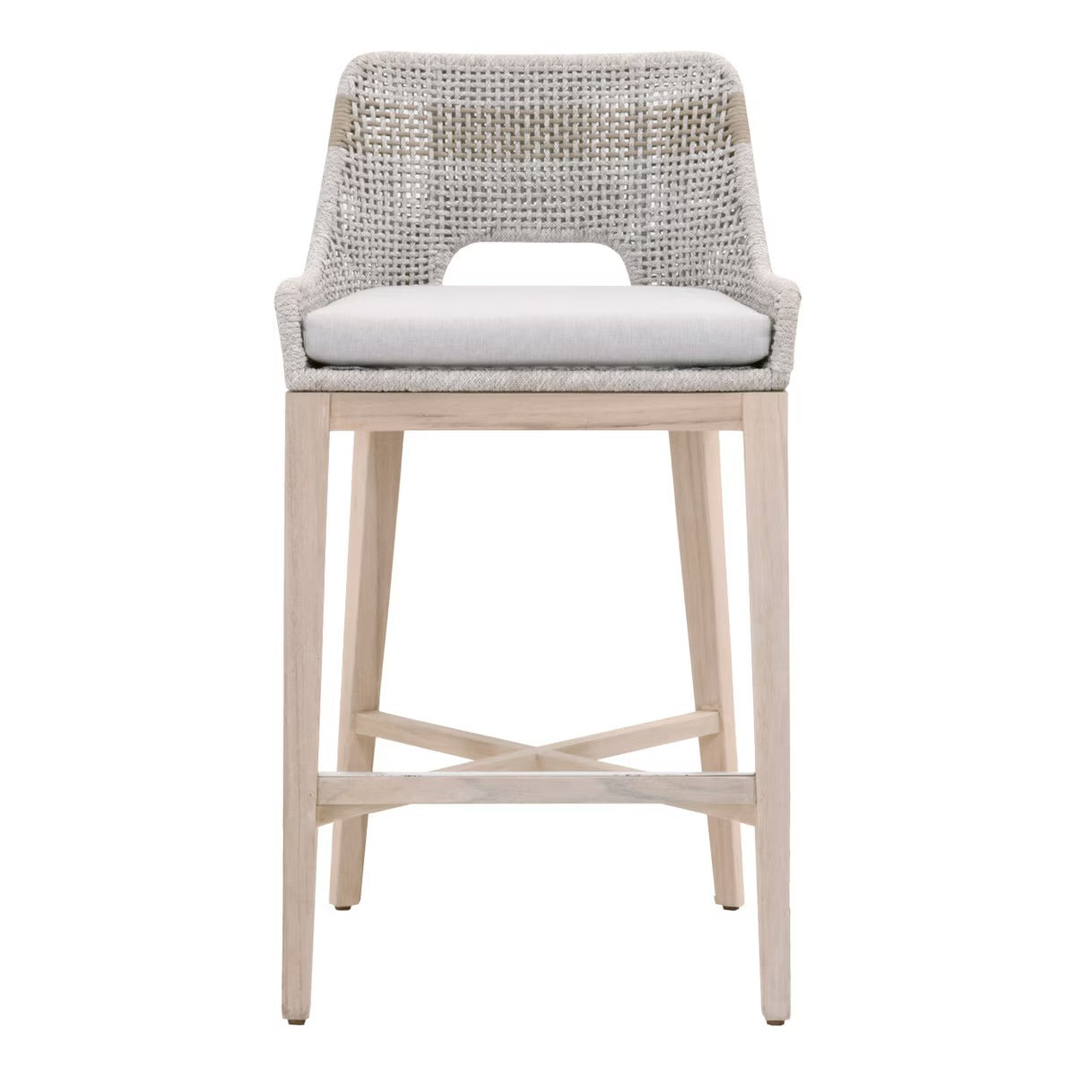 Essentials For Living Tapestry Outdoor Barstool ~ Taupe & White Flat Rope, Taupe Stripe, Performance Pumice, Gray Teak - Image 1