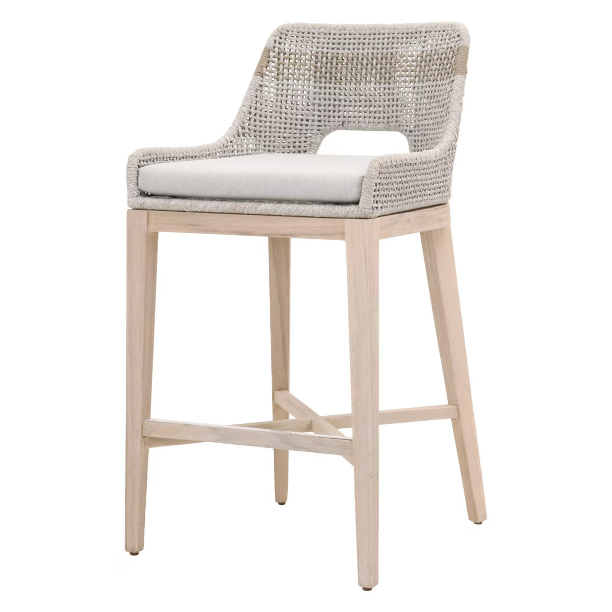 Essentials For Living Tapestry Outdoor Barstool ~ Taupe & White Flat Rope, Taupe Stripe, Performance Pumice, Gray Teak - Image 2