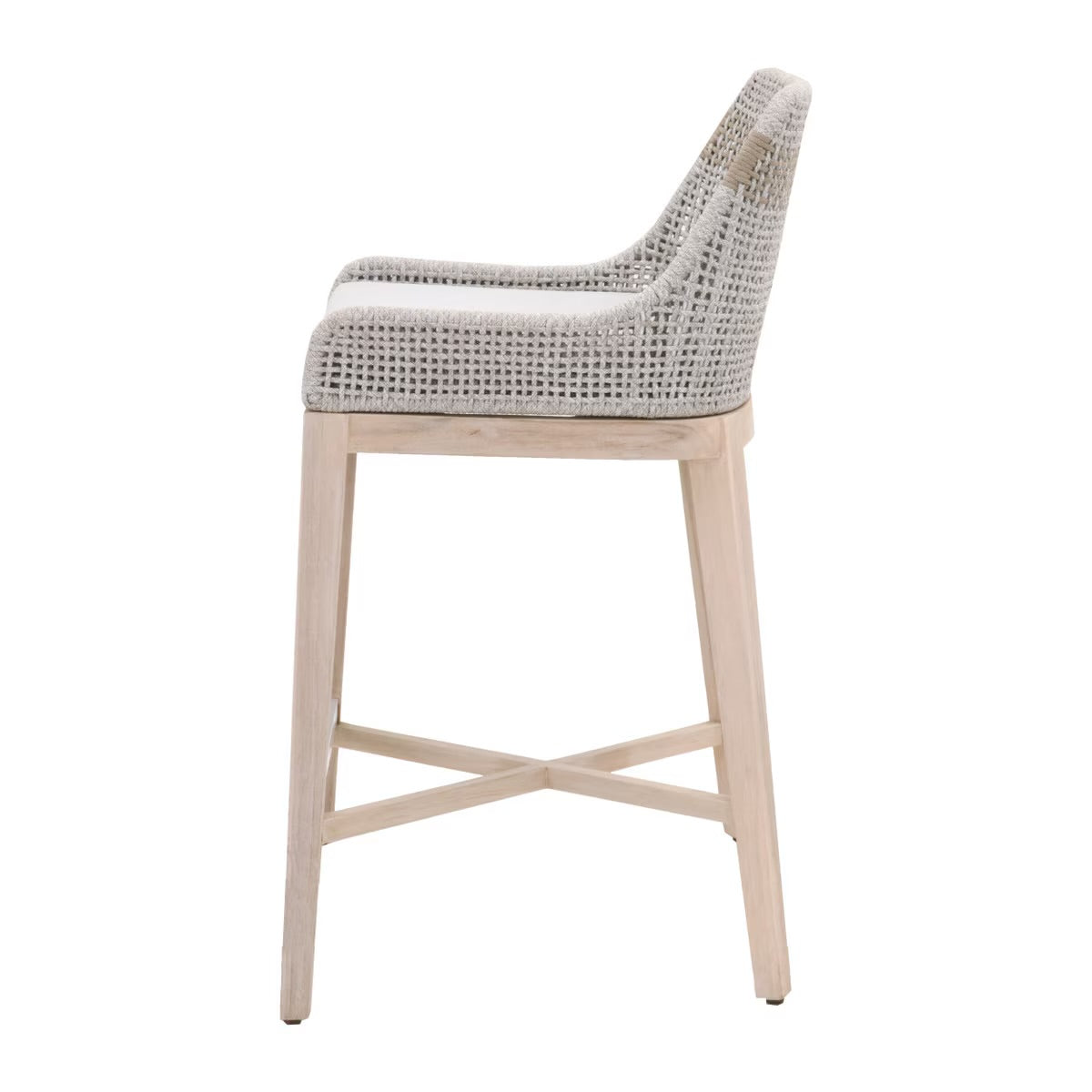 Essentials For Living Tapestry Outdoor Barstool ~ Taupe & White Flat Rope, Taupe Stripe, Performance Pumice, Gray Teak - Image 3