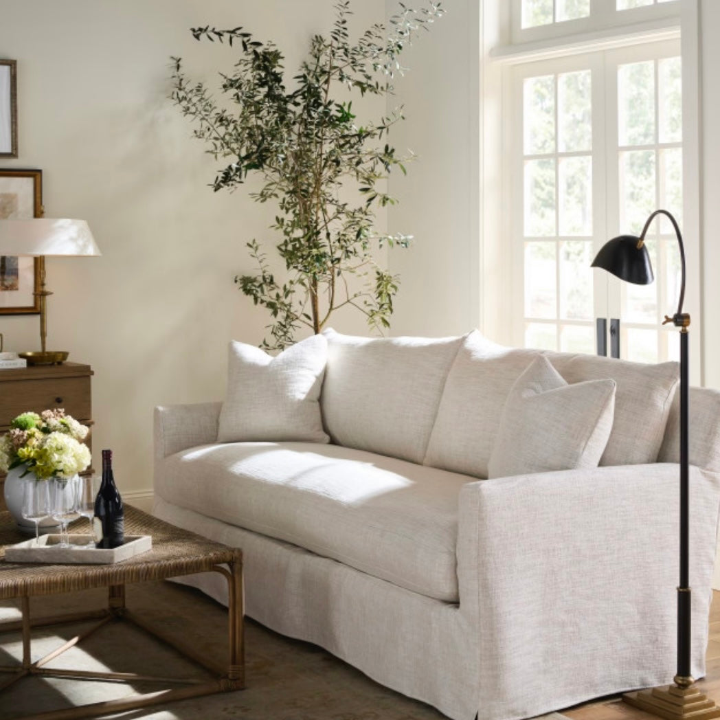 Rowe Furniture Lilah White Linen Slipcovered 89-inch Sofa