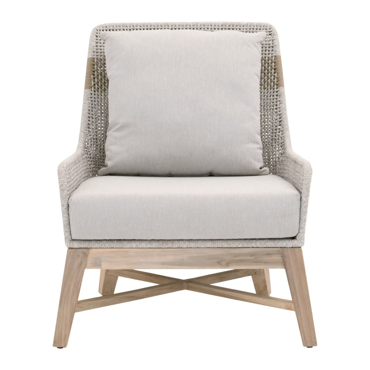 Essentials For Living Tapestry Outdoor Club Chair ~ Taupe & White Flat Rope, Taupe Stripe, Performance Pumice, Gray Teak - Image 1
