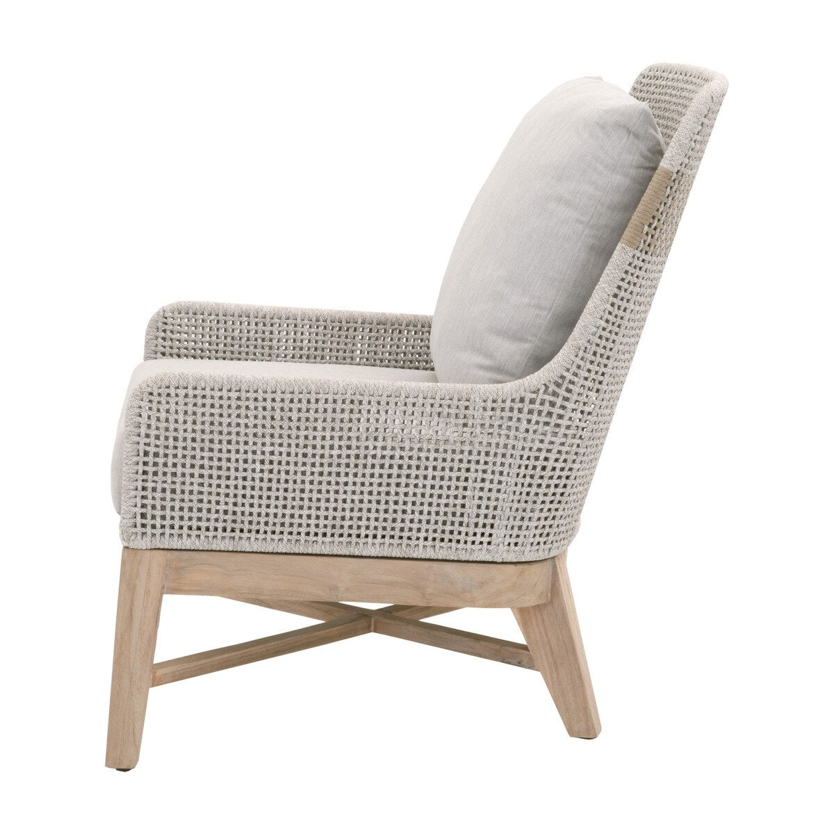Essentials For Living Tapestry Outdoor Club Chair ~ Taupe & White Flat Rope, Taupe Stripe, Performance Pumice, Gray Teak - Image 3