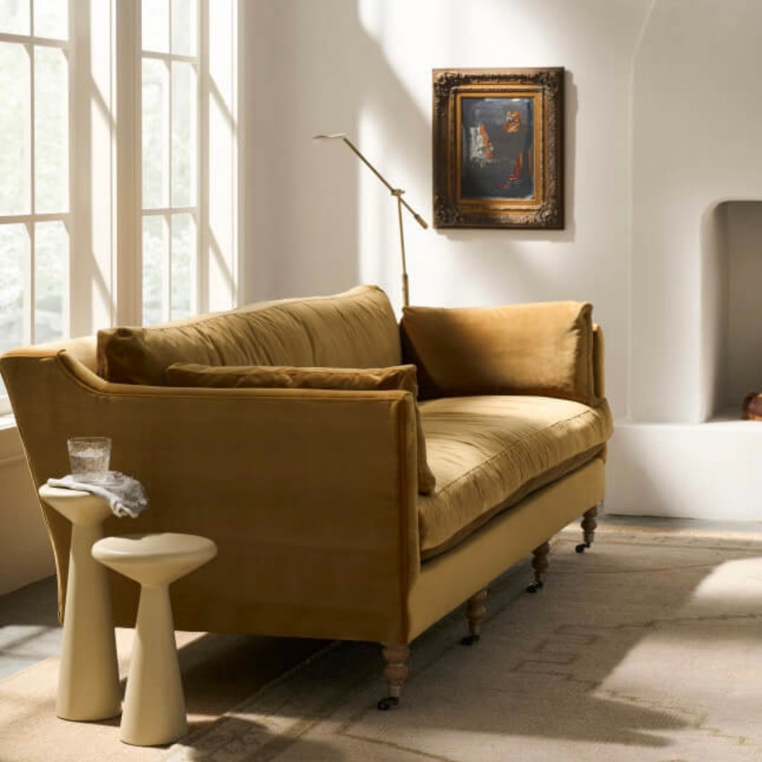 Rowe Furniture Madeline Antiqued Amber Velvet 90” Sofa ~ Express Collection - Image 2