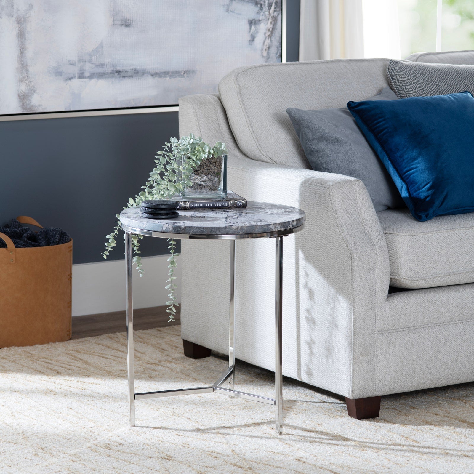 Crestview Collection Orion Gray Marble Round Accent Table - Image 1