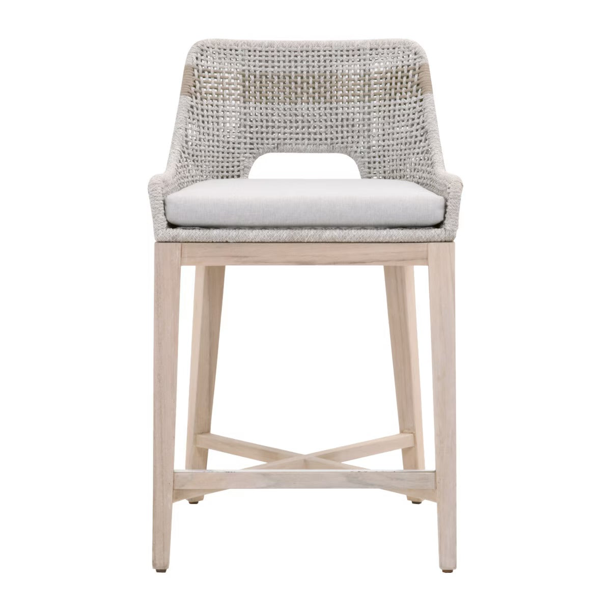 Essentials For Living Tapestry Outdoor Counter Stool ~ Taupe & White Flat Rope, Taupe Stripe, Performance Pumice, Gray Teak - Image 1