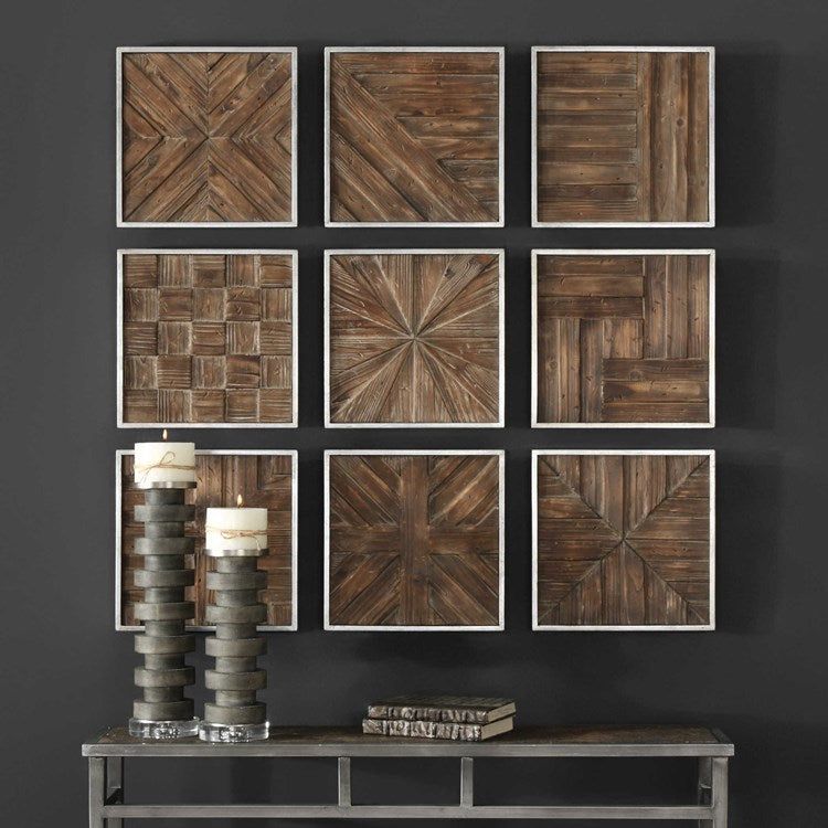 Uttermost Bryndle Set of 9 Distressed Fir Wood Square Wall Panels - Image 1
