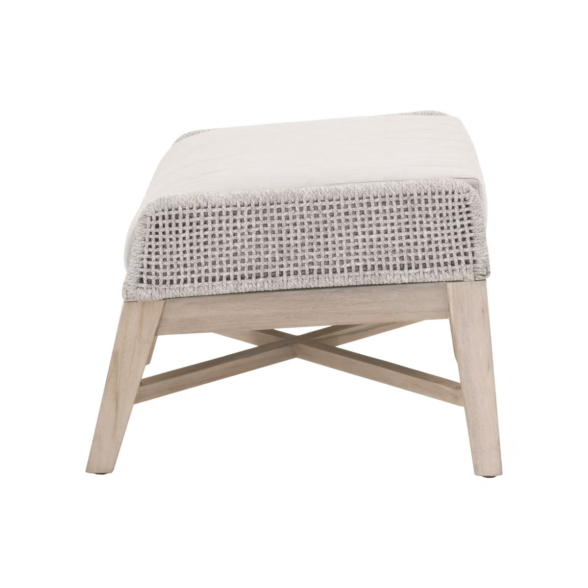 Essentials For Living Tapestry Outdoor Footstool ~ Taupe & White Flat Rope, Performance Pumice, Gray Teak - Image 3
