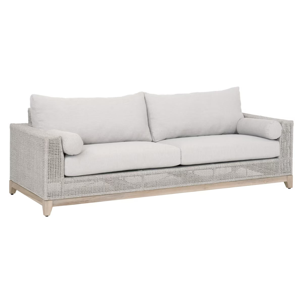 Essentials For Living Tropez Outdoor 90” Sofa ~ Taupe & White Flat Rope, Performance Pumice, Gray Teak - Image 2