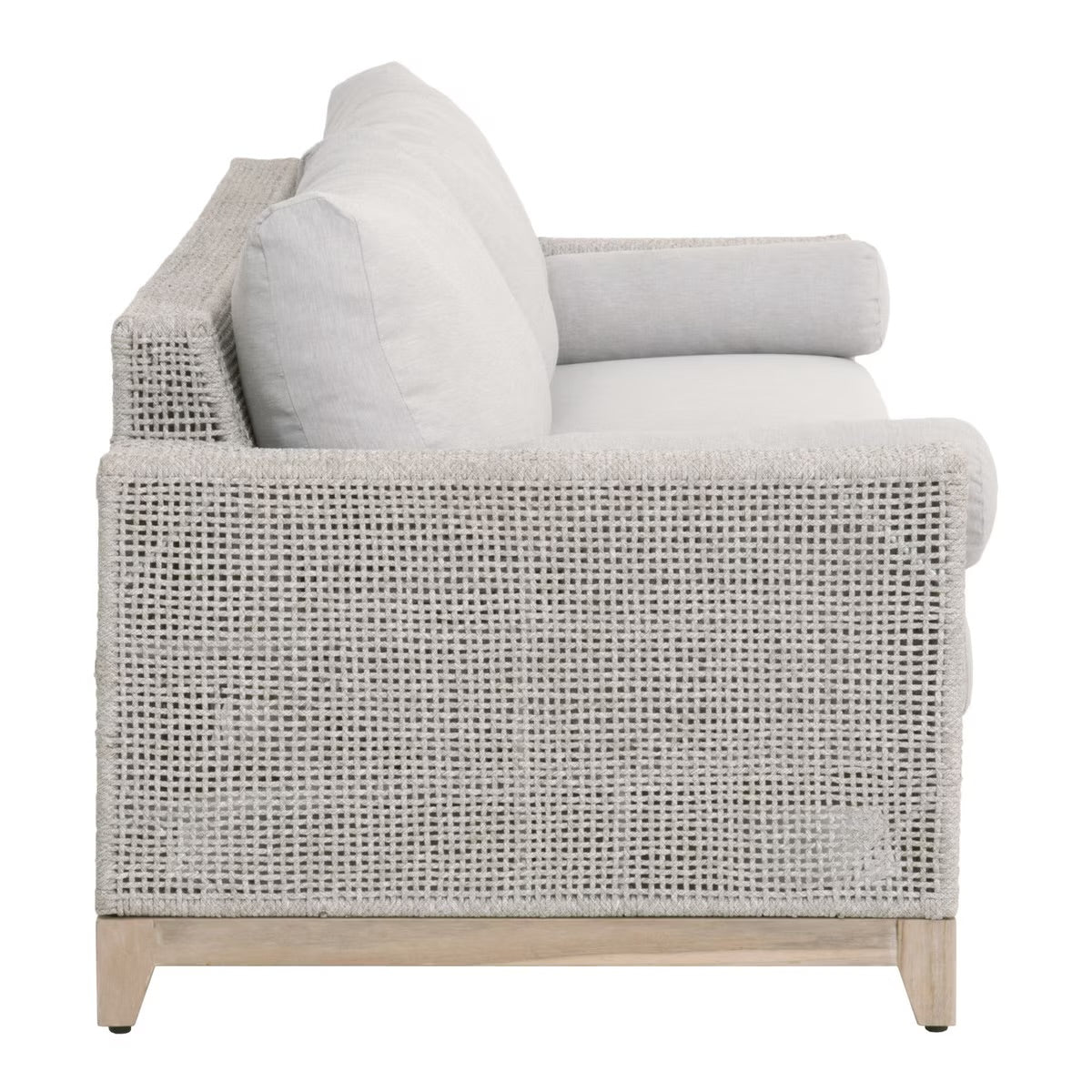 Essentials For Living Tropez Outdoor 90” Sofa ~ Taupe & White Flat Rope, Performance Pumice, Gray Teak - Image 3