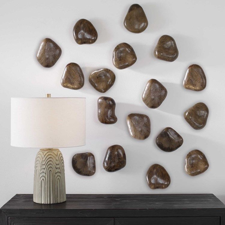 Uttermost Pebbles Set of 9 Walnut Brown Finish Spalted Tamarind Wood Wall Art Decor - Image 3