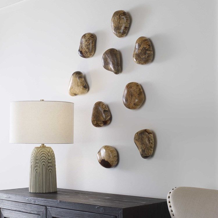 Uttermost Pebbles Set of 9 Natural Blonde Finish Spalted Tamarind Wood Wall Art Decor - Image 3