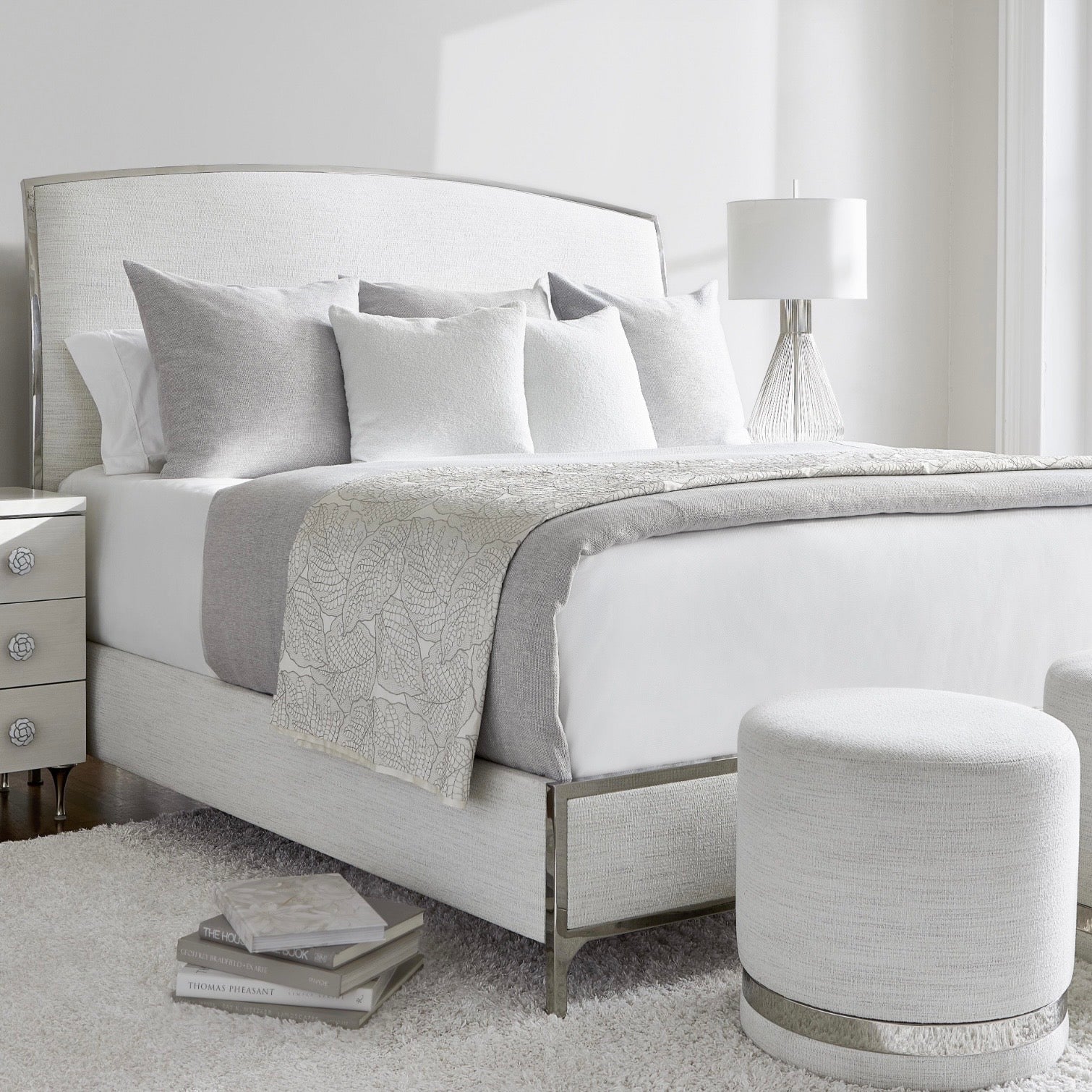 Bernhardt Silhouette Collection Cream Upholstered Panel King Size Bed - Image 1