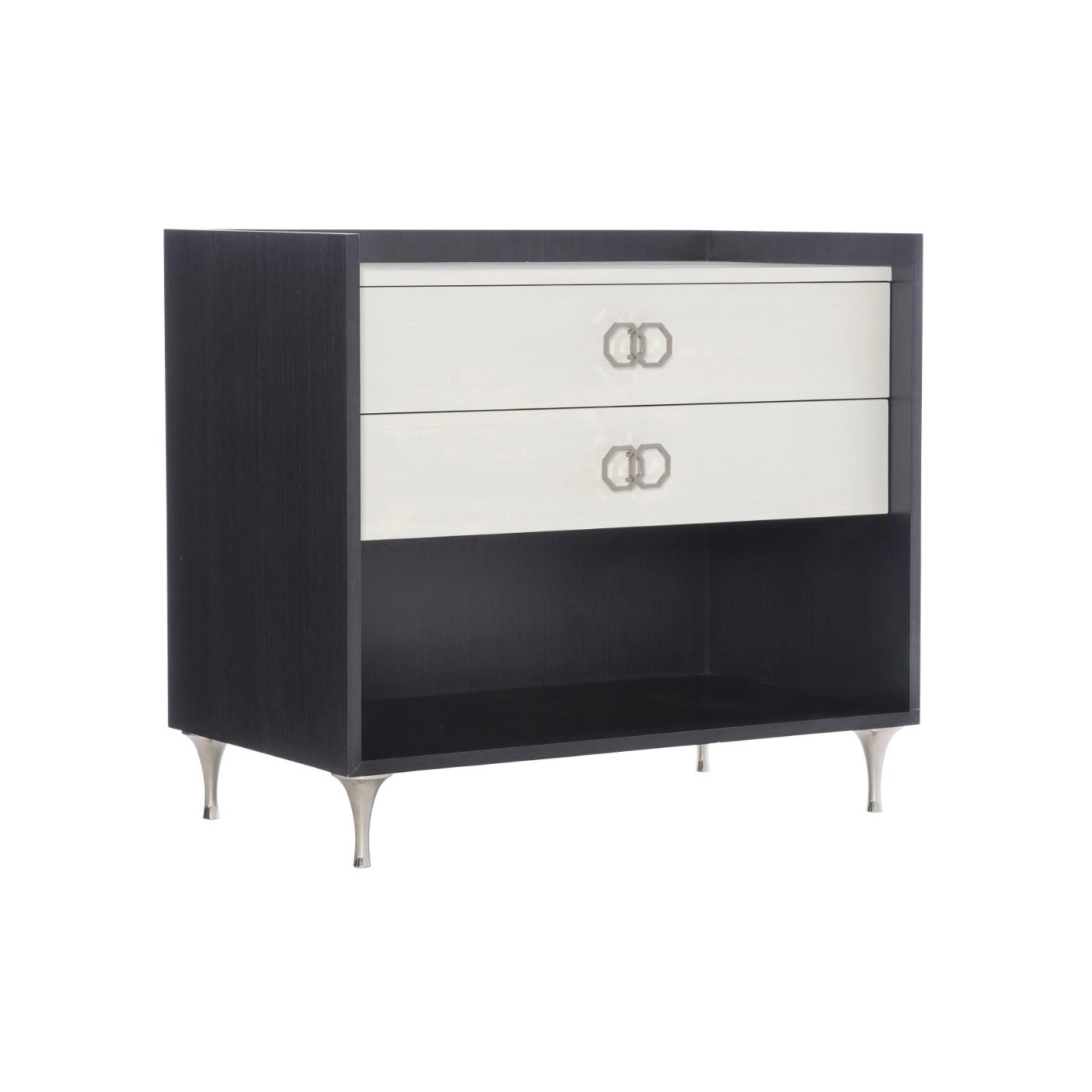 Bernhardt Silhouette Collection Two Drawer Nightstand ~ Onyx and Eggshell Two Tone Finish - Image 1