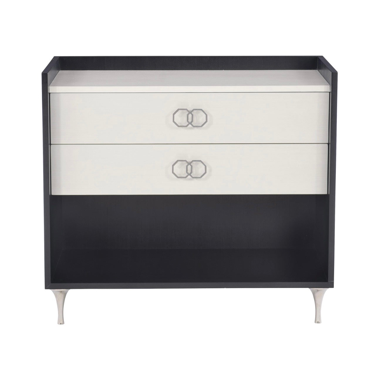 Bernhardt Silhouette Collection Two Drawer Nightstand ~ Onyx and Eggshell Two Tone Finish - Image 2