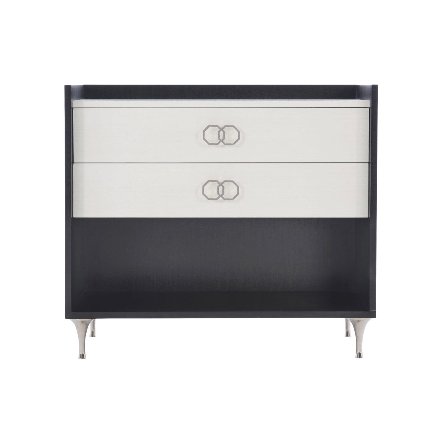 Bernhardt Silhouette Collection Two Drawer Nightstand ~ Onyx and Eggshell Two Tone Finish - Image 3