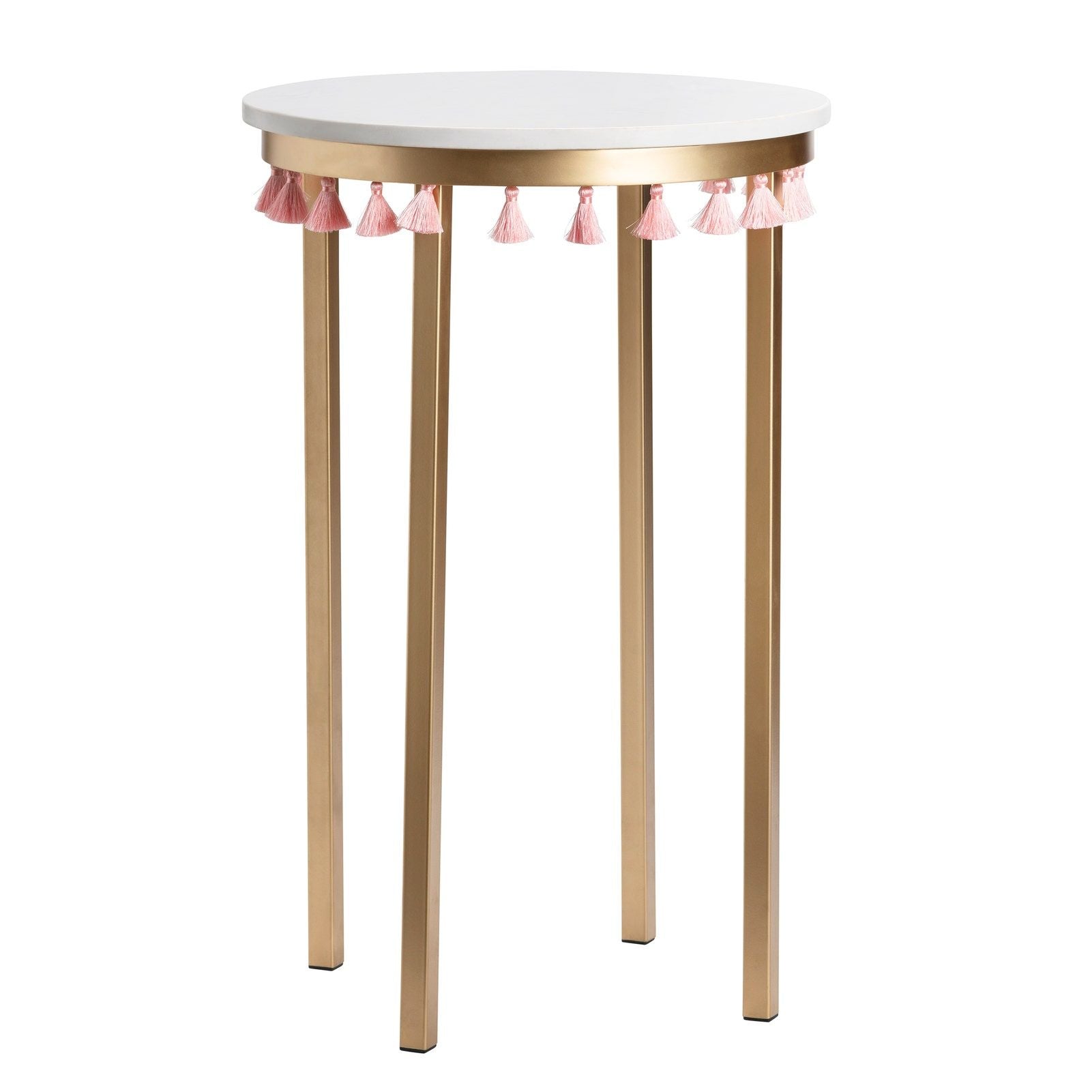 Crestview Collection Saffron Round Marble Accent Table With Pink Tassels - Image 3