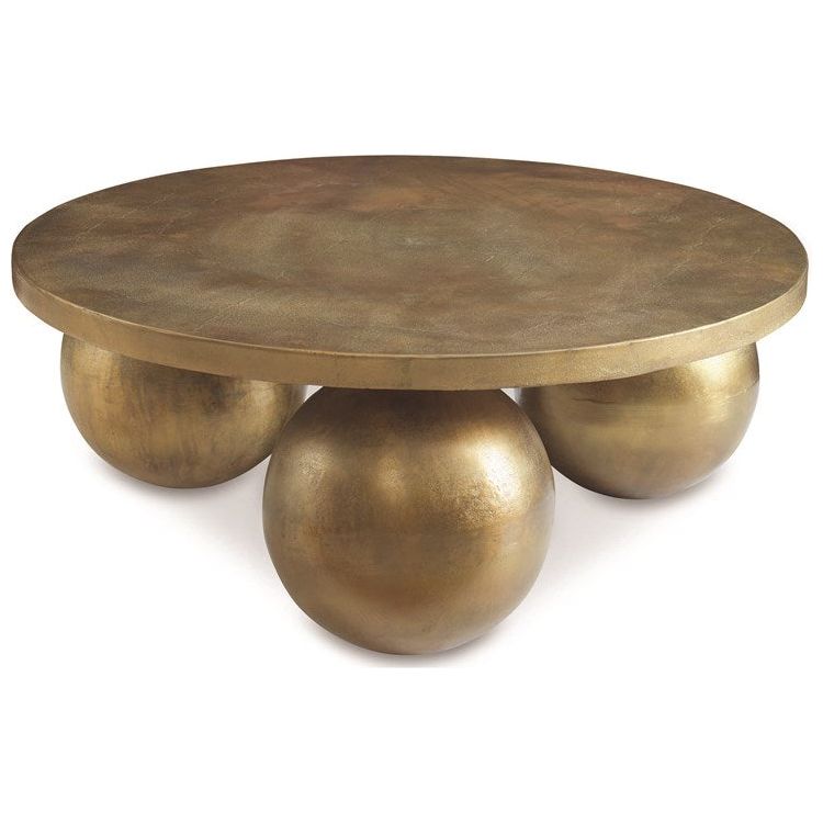 Uttermost Triplet Oversized Spheres Antique Brass Coffee Table - Image 2