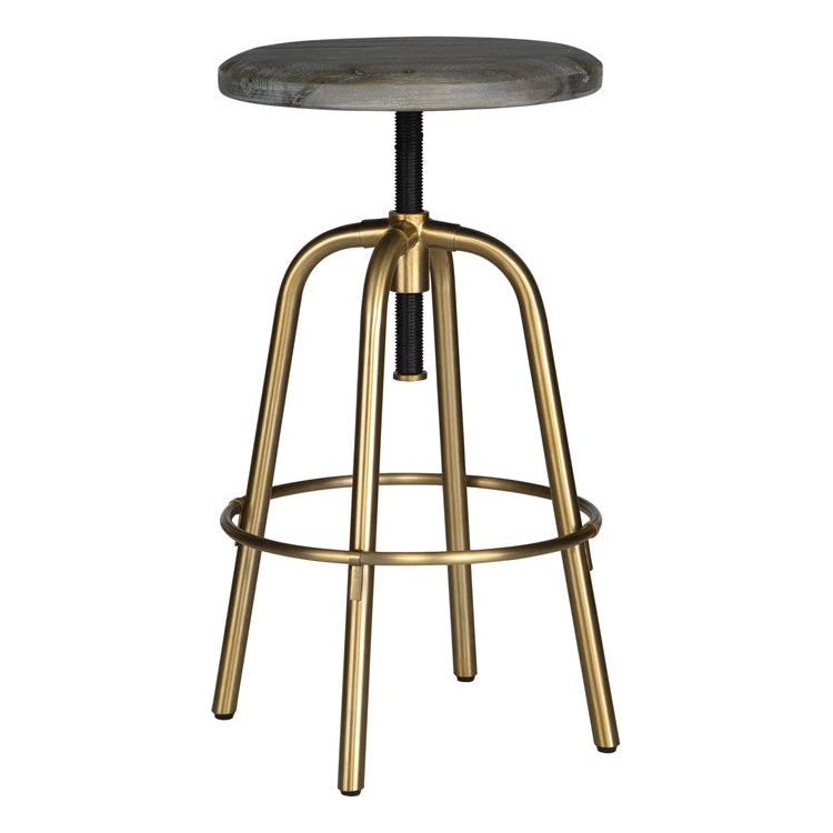 Uttermost Revolve Acacia Wood Seat With Brushed Brass Counter Stool - Image 2