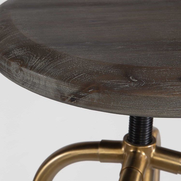 Uttermost Revolve Acacia Wood Seat With Brushed Brass Counter Stool - Image 3