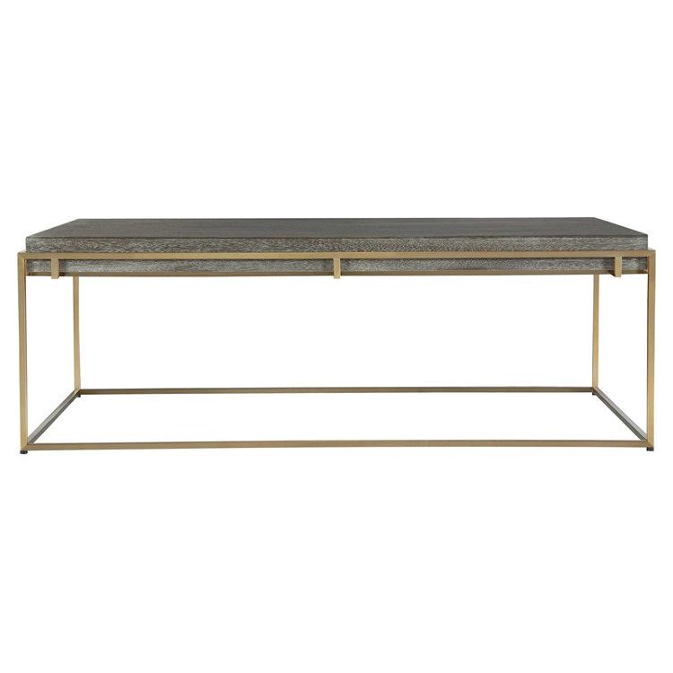 Uttermost Surround Acacia Walnut Stain with Gray Glaze Top Brushed Brass Coffee Table - Image 2