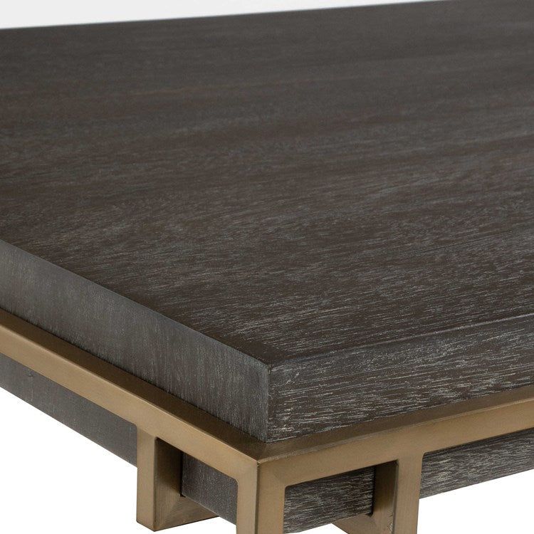 Uttermost Surround Acacia Walnut Stain with Gray Glaze Top Brushed Brass Coffee Table - Image 3