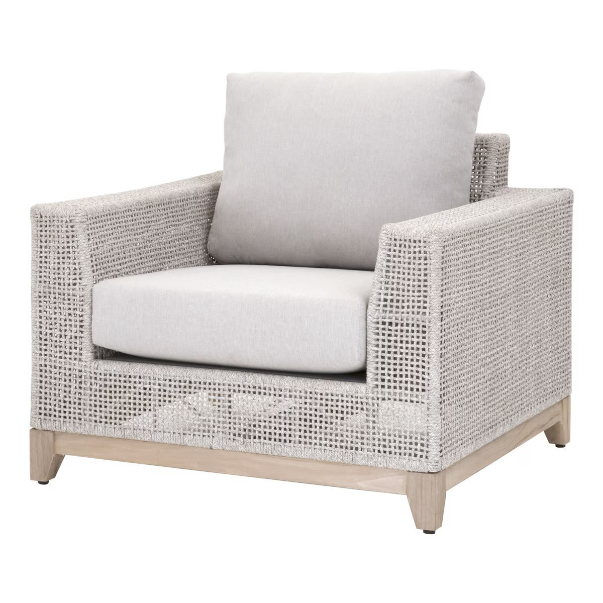 Essentials For Living Tropez Outdoor Sofa Chair ~ Taupe & White Flat Rope, Performance Pumice, Gray Teak - Image 2