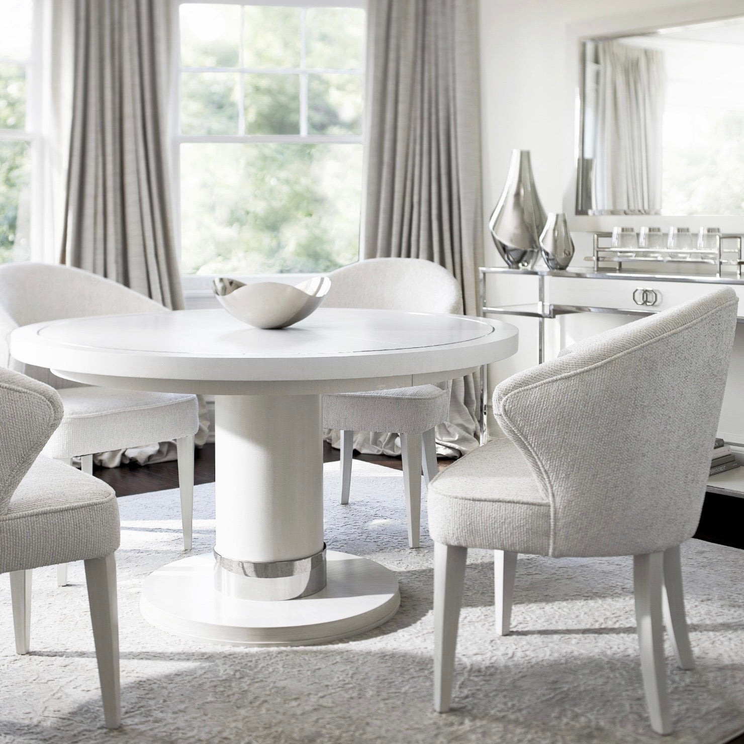Bernhardt Silhouette Collection White Upholstered Dining Armchair