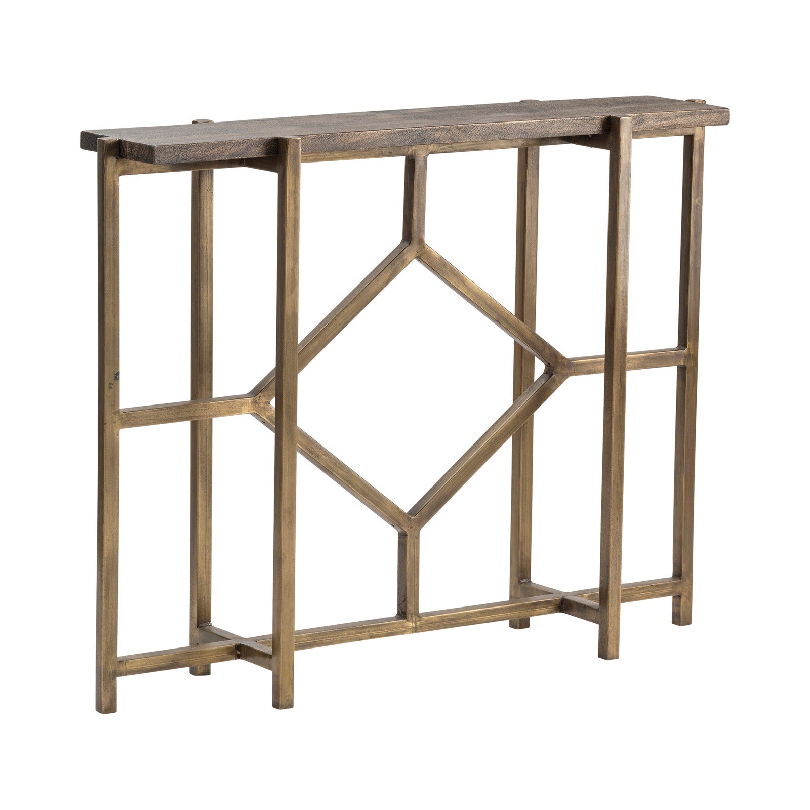 Crestview Collection Diamond Wood Modern Console Table With Gold Iron Base - Image 1