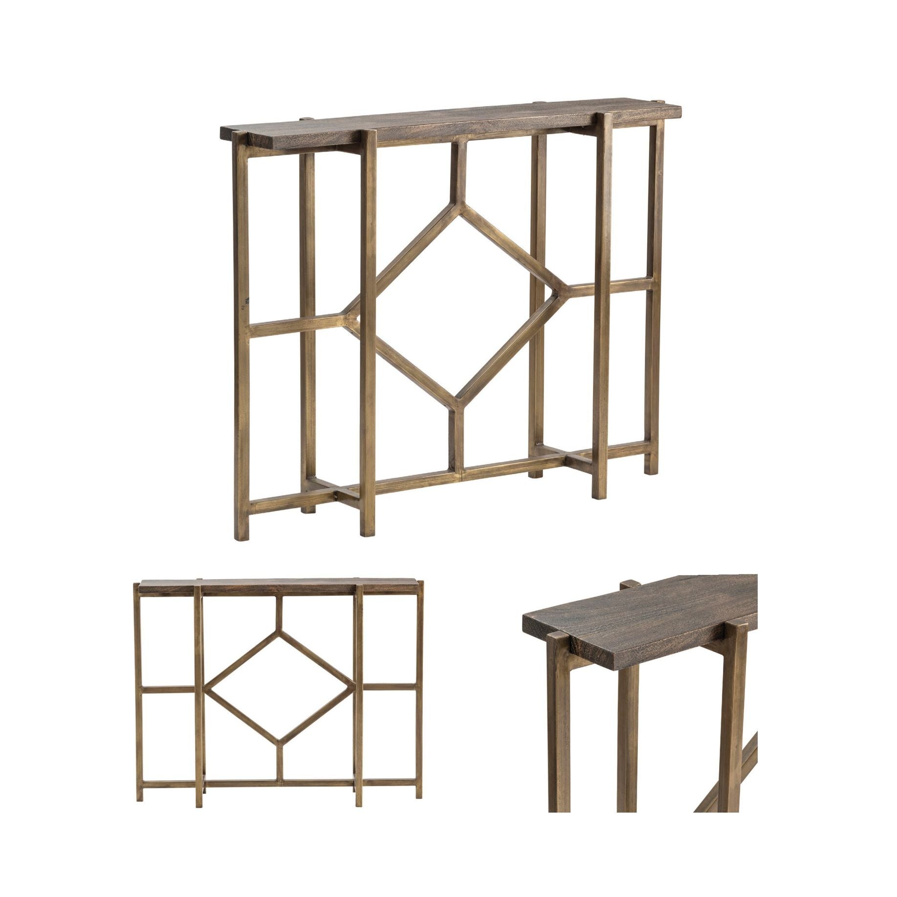 Crestview Collection Diamond Wood Modern Console Table With Gold Iron Base - Image 3