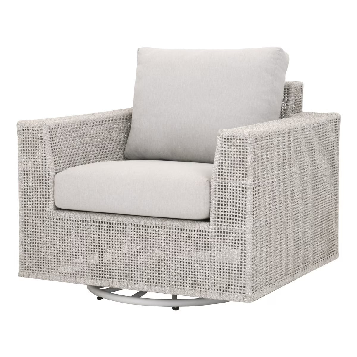 Essentials For Living Tropez Outdoor Swivel Rocker Sofa Chair ~ Taupe & White Flat Rope, Performance Pumice - Image 2