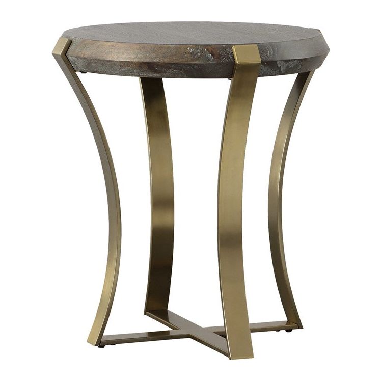 Uttermost Unite Acacia Walnut Stain With Gray Glaze and Brushed Brass Side Accent Table - Image 2