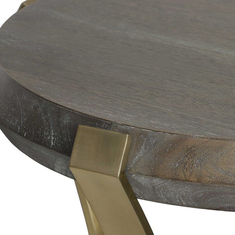 Uttermost Unite Acacia Walnut Stain With Gray Glaze and Brushed Brass Side Accent Table - Image 3