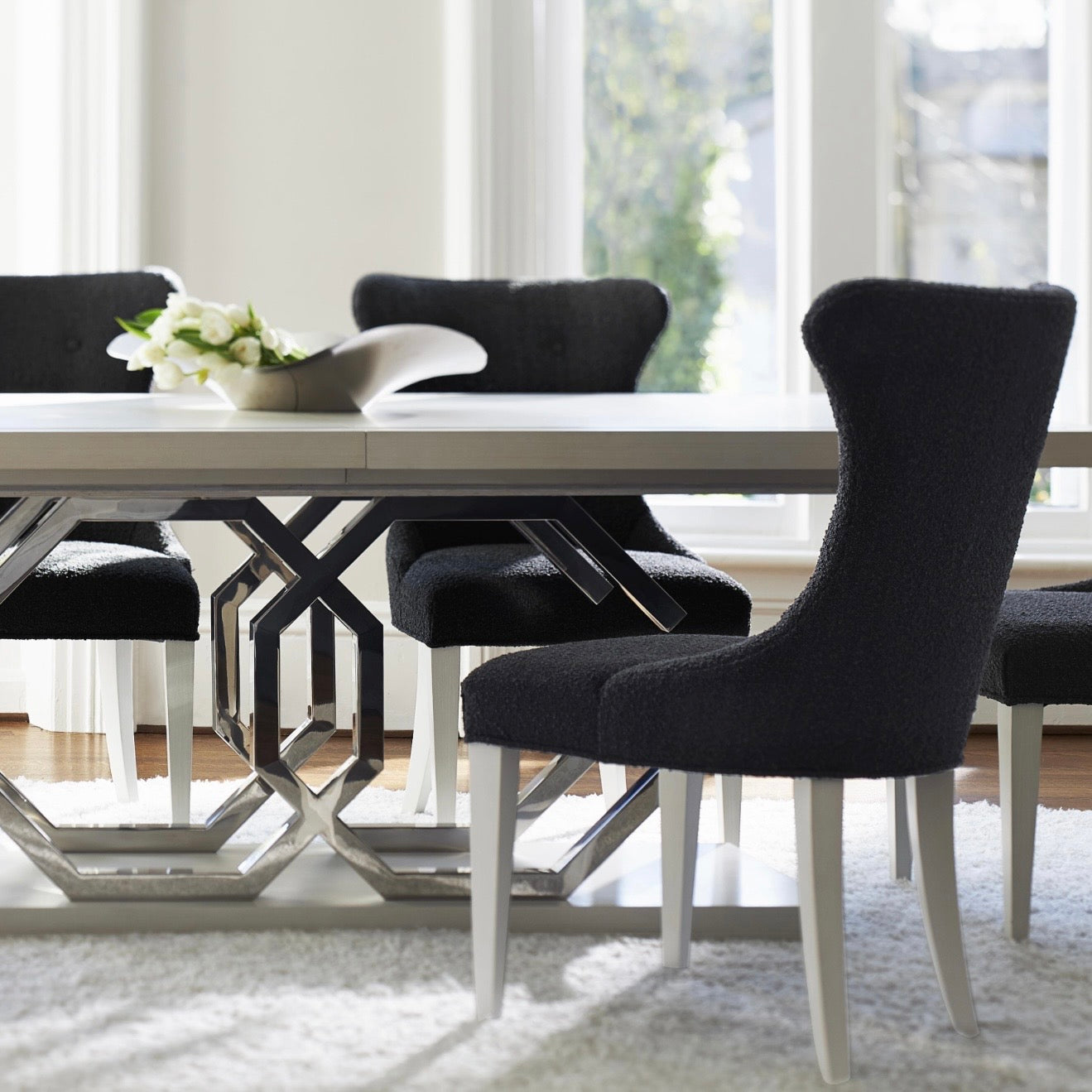 Bernhardt Silhouette Collection Tufted Side Dining Chair ~ Dark Boucle Upholstery - Image 1