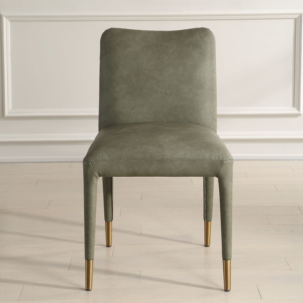 Uttermost Conifer Pine Green Distressed Faux Leather  Modern Dining Chairs Set of 2 - Image 1