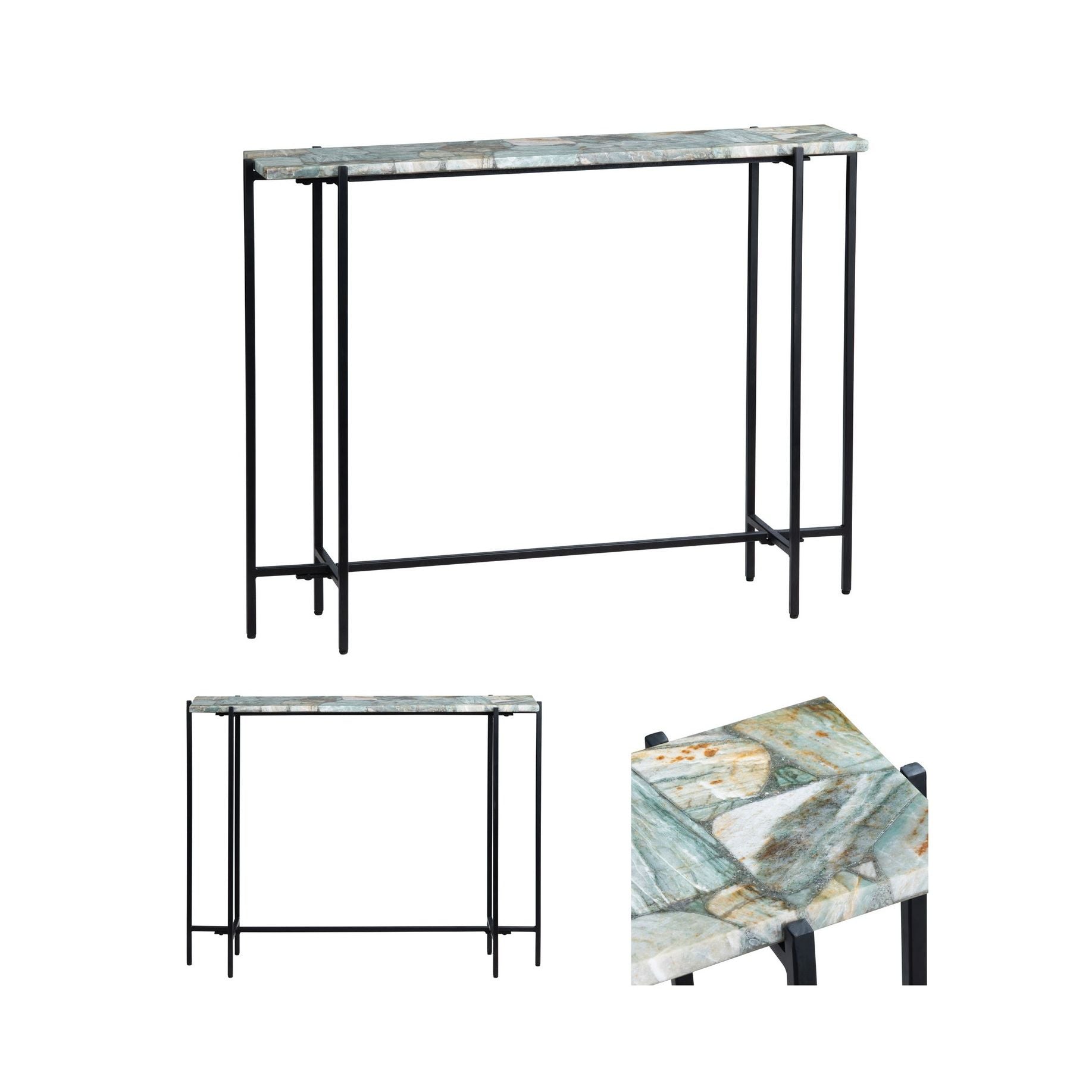 Crestview Collection Dublin Quartz Console Table with Black Iron Base - Image 3