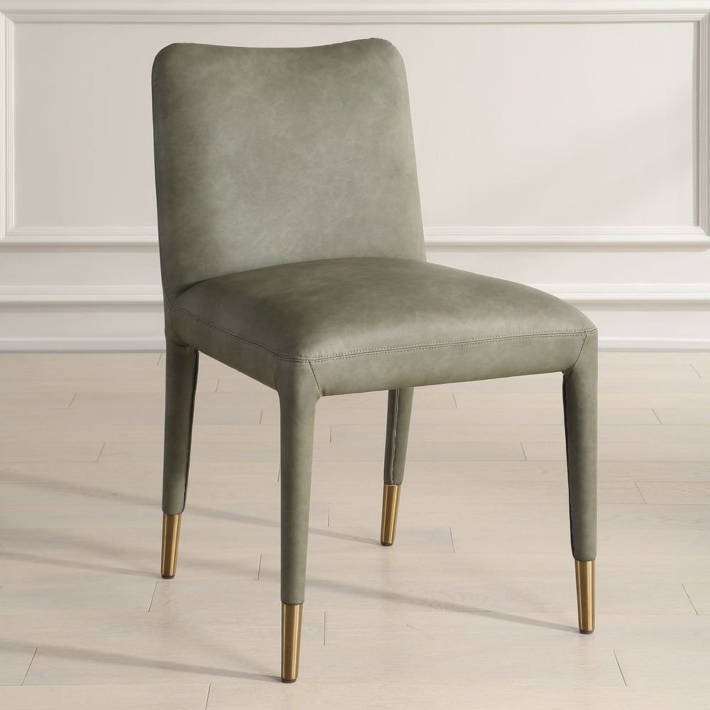 Uttermost Conifer Pine Green Distressed Faux Leather  Modern Dining Chairs Set of 2 - Image 2
