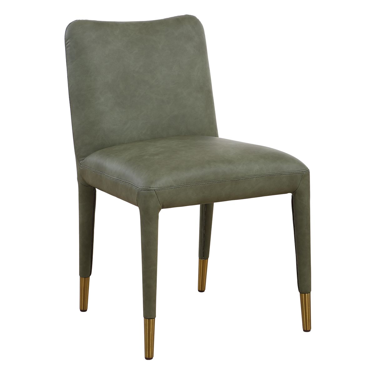 Uttermost Conifer Pine Green Distressed Faux Leather  Modern Dining Chairs Set of 2 - Image 3