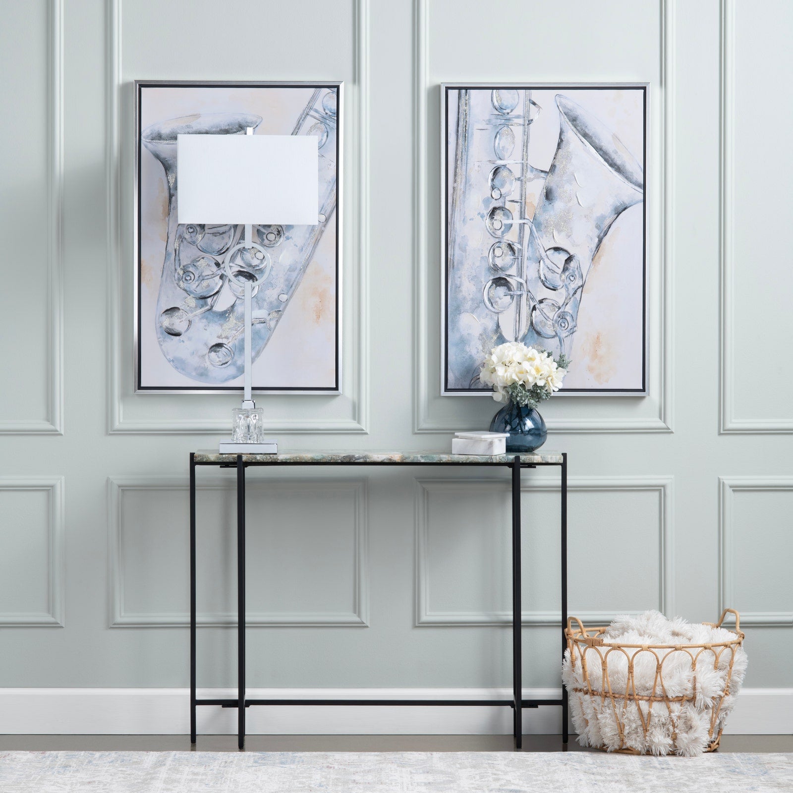 Crestview Collection Dublin Quartz Console Table with Black Iron Base - Image 1