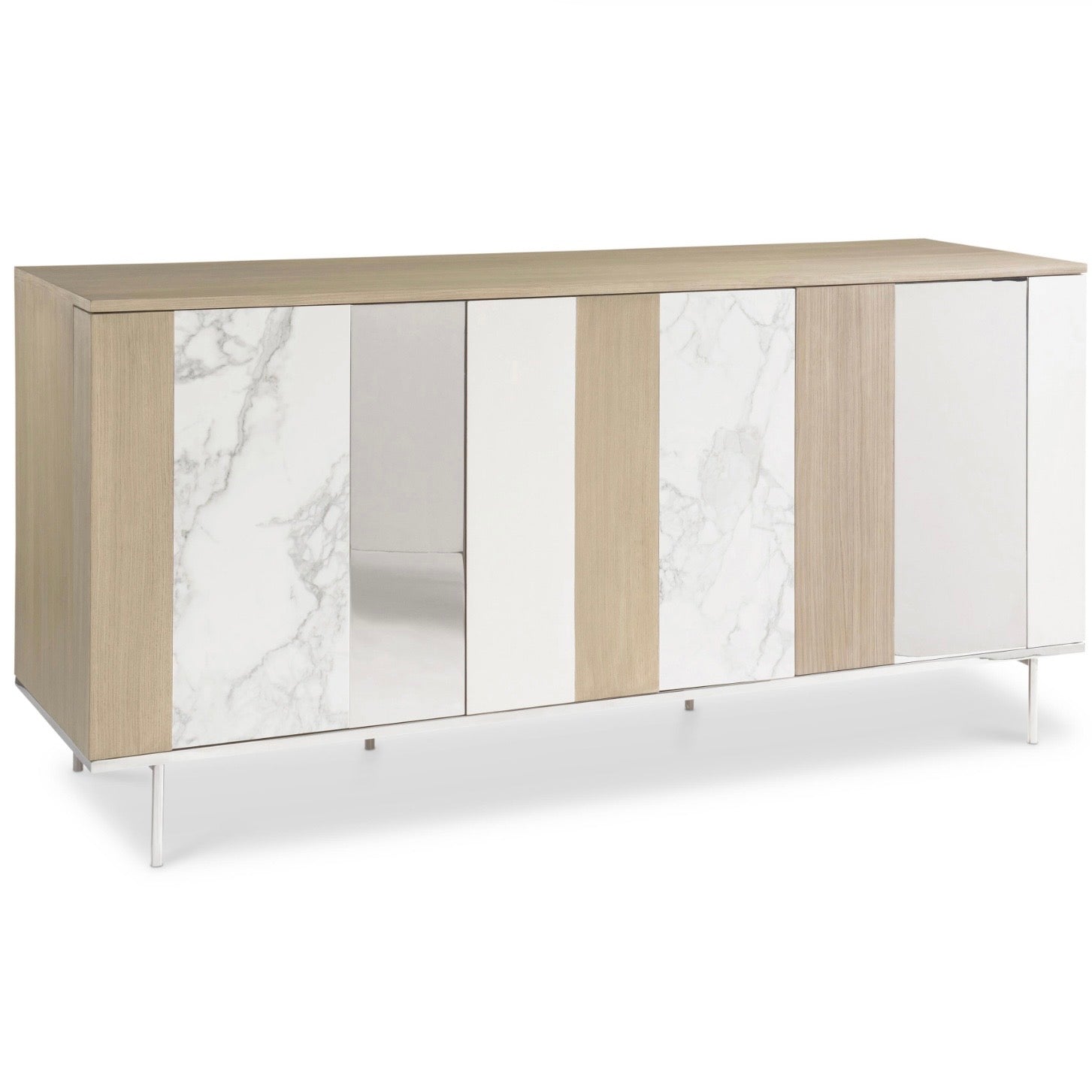 Bernhardt Modulum Collection Modern Buffet ~ Steel, Marble, White Adobe Faux Stone and Sahara Finished Wood