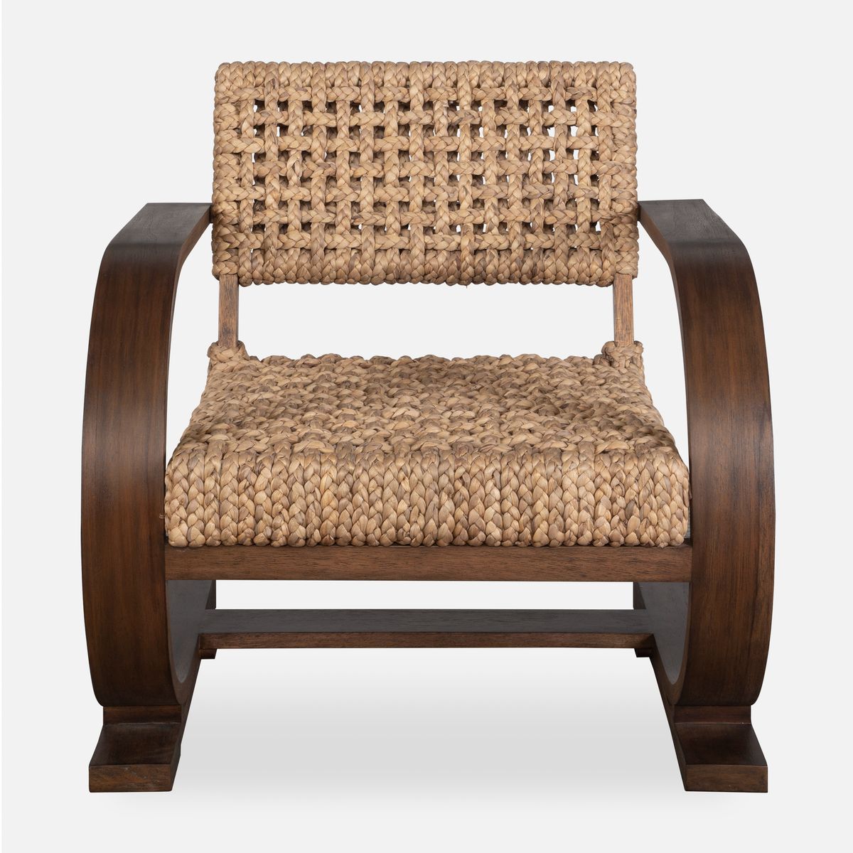 Uttermost Rehema Modern Bohemian Natural Woven Seat with Curved Walnut Wood Frame Accent Armchair - Image 1