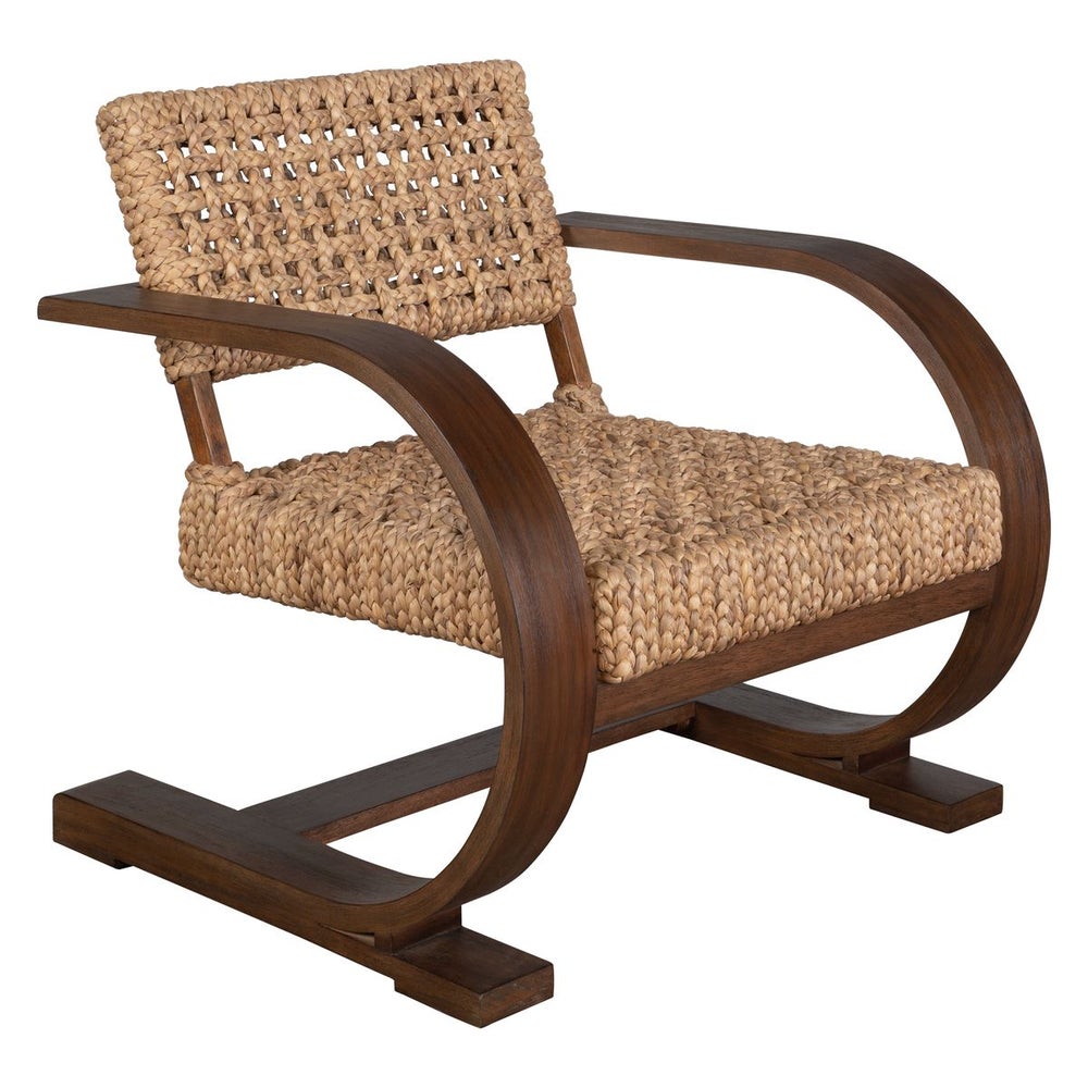 Uttermost Rehema Modern Bohemian Natural Woven Seat with Curved Walnut Wood Frame Accent Armchair - Image 2