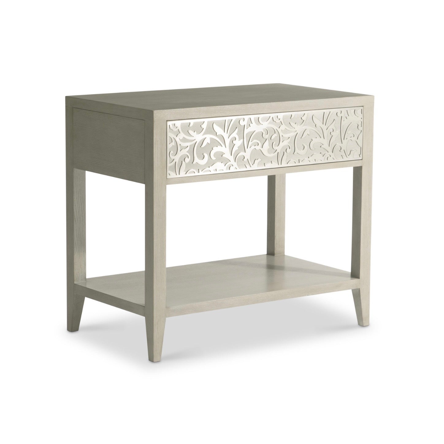 Bernhardt Cornelia Collection Single Drawer Nightstand ~ Metalwork with Nebbia Finished Wood - Image 2
