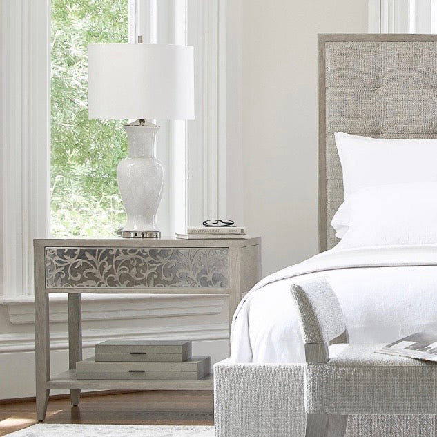 Bernhardt Cornelia Collection Single Drawer Nightstand ~ Metalwork with Nebbia Finished Wood - Image 3