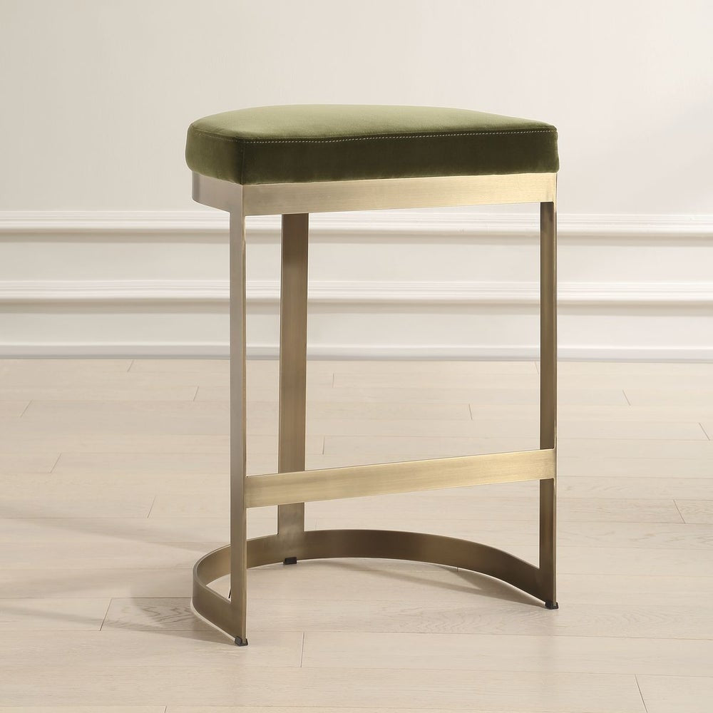 Uttermost Ivanna Moss Green With Brass Frame Counter Stools - Image 1