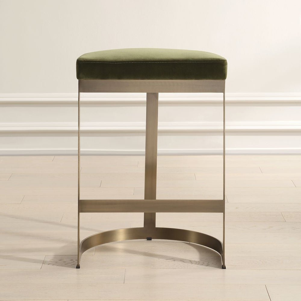Uttermost Ivanna Moss Green With Brass Frame Counter Stools - Image 2