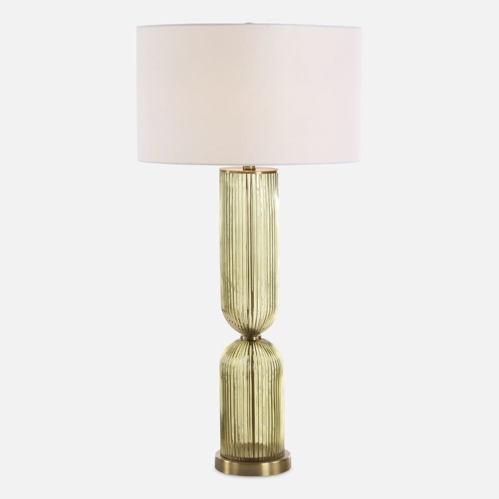 Uttermost Mirah Transparent Olive Glass & Brass-Plated Details Table Lamp - Image 3